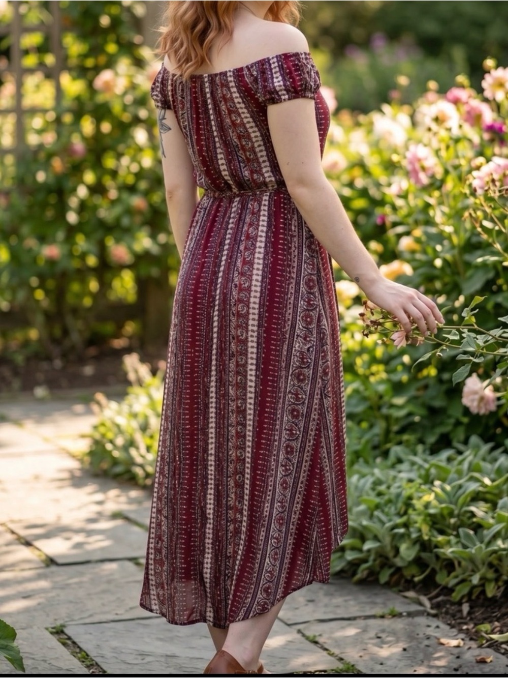 ☀️ Ambiance • Boho Off-Shoulder Maxi Dress/Romper in Paisley Print • women’s Md